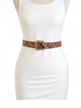 Tanner Paisley Leather Belt Size 12 Boho Vintage Brass Buckle 40”